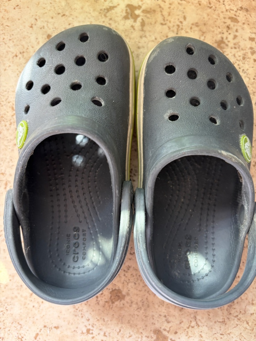 CROCS Kids Black Clogs with Lime Trim